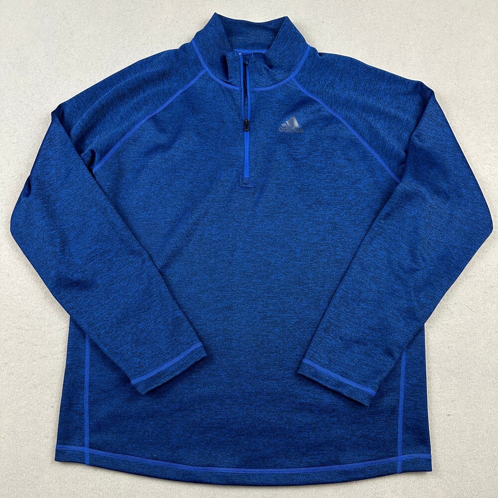 Adidas Sweater Men Extra Large Blue Solid 1/4 Zip Climalite Pullover 3 Logo XL